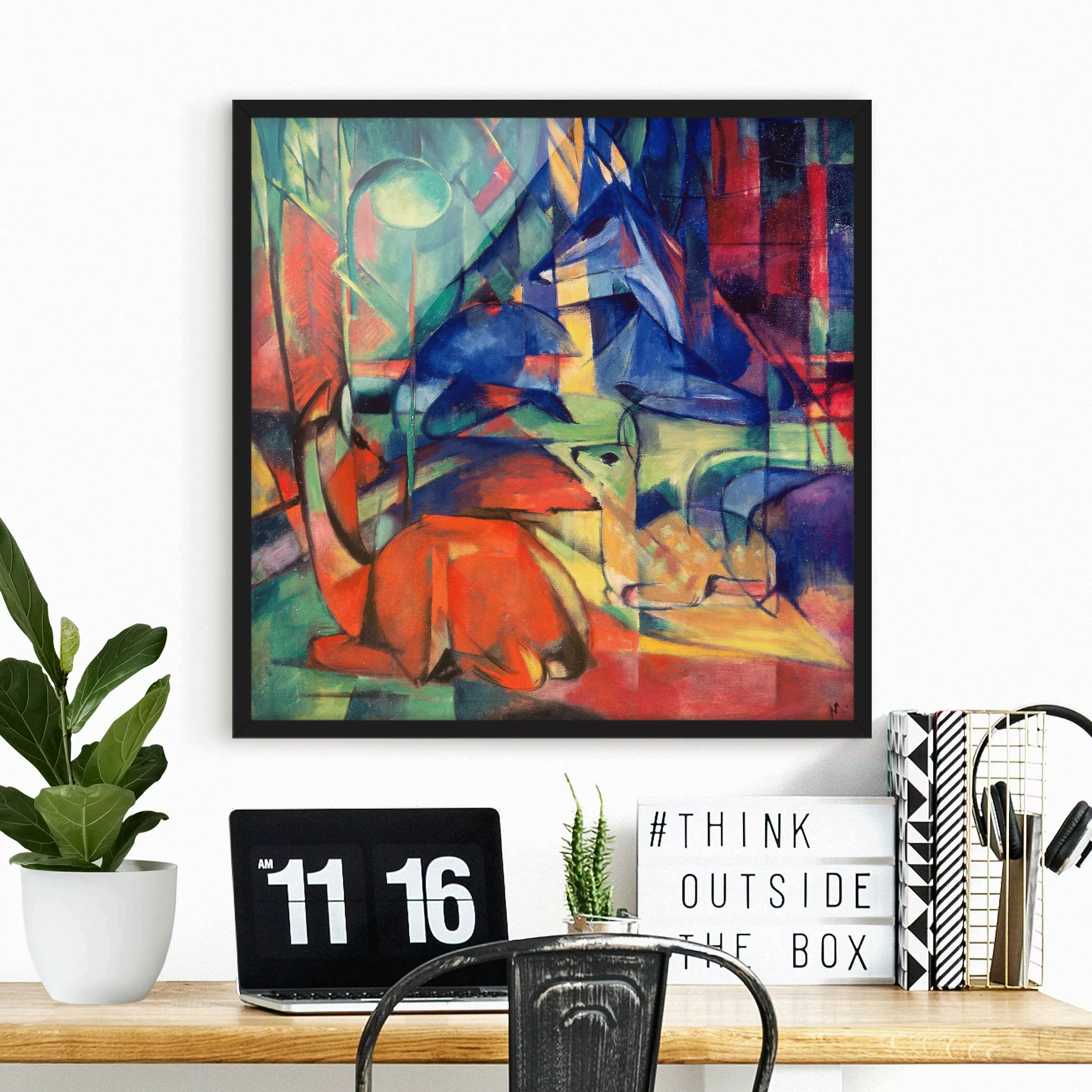 Bild mit Rahmen Kunstdruck - Quadrat Franz Marc - Rehe im Walde günstig online kaufen