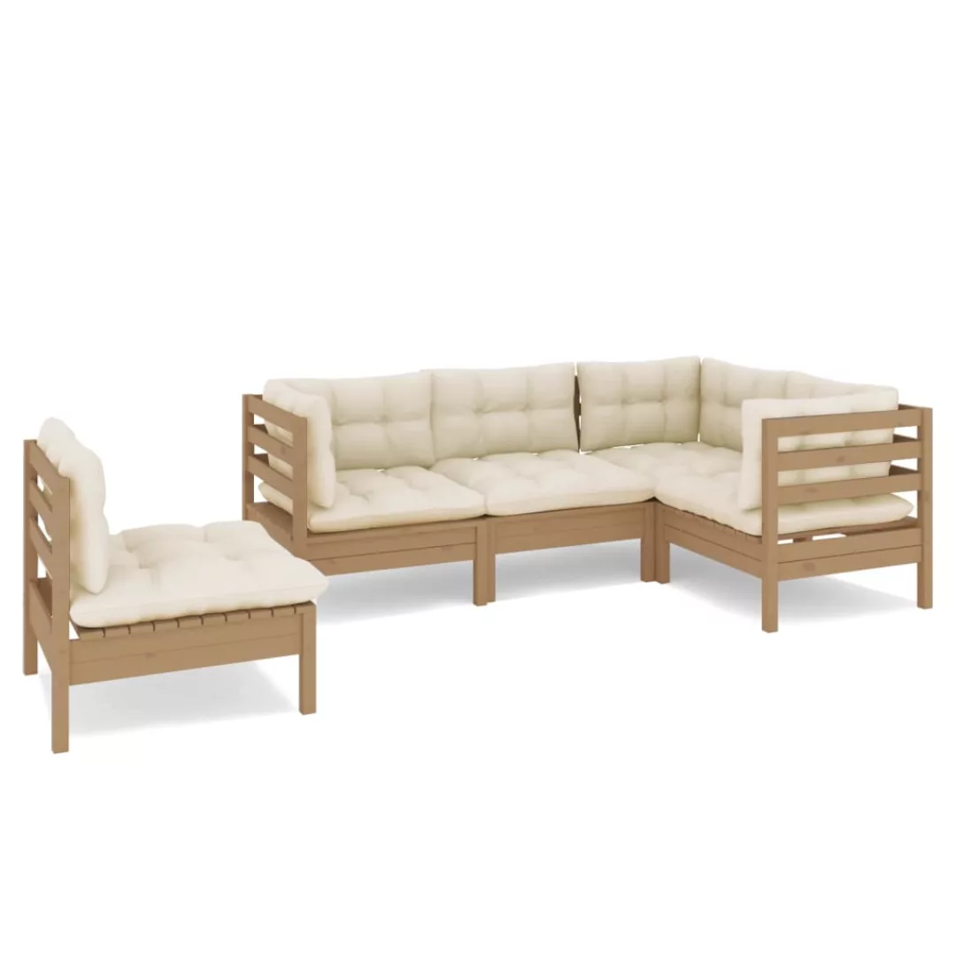 5-tlg. Garten-lounge-set Mit Kissen Honigbraun Kiefernholz günstig online kaufen