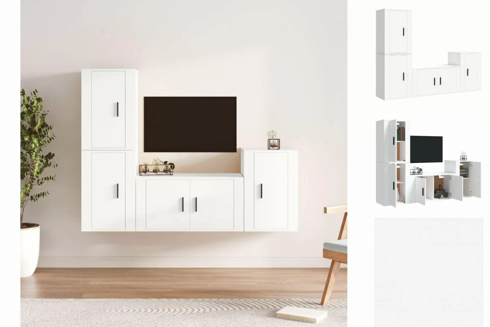 vidaXL TV-Schrank 4-tlg TV-Schrank-Set Weiß Spanplatte TV-Lowboard Fernsehe günstig online kaufen