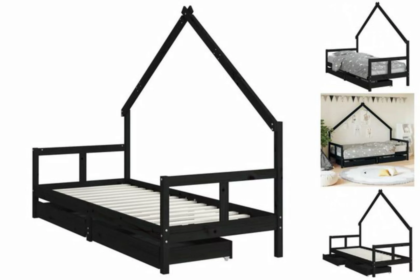 vidaXL Kinderbett Kinderbett mit Schubladen Schwarz 80x200 cm Massivholz Ki günstig online kaufen