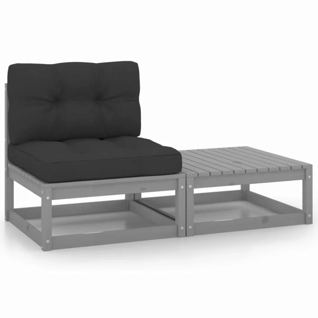 2-tlg. Garten-lounge-set Mit Kissen Grau Kiefer Massivholz günstig online kaufen