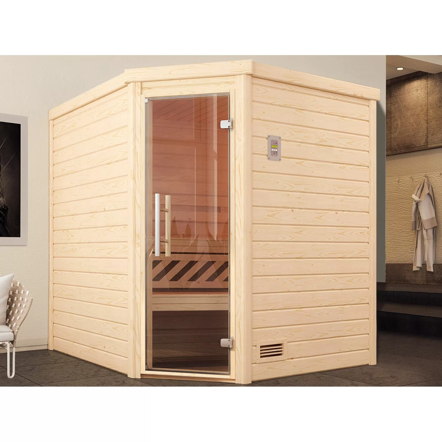 Weka Massivholz-Ecksauna 536 OS Set Gr. 1 mit Glastür günstig online kaufen