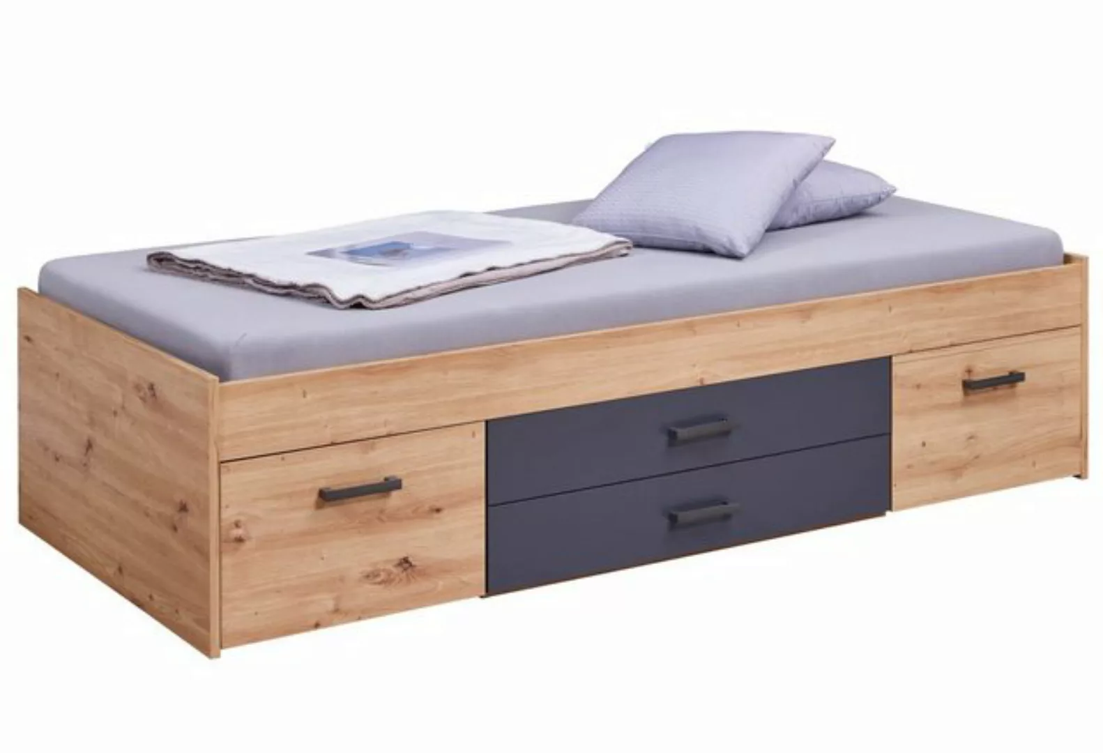 ebuy24 Bett Liora Bett 90x200cm grau, Artisan Eiche dekor. günstig online kaufen