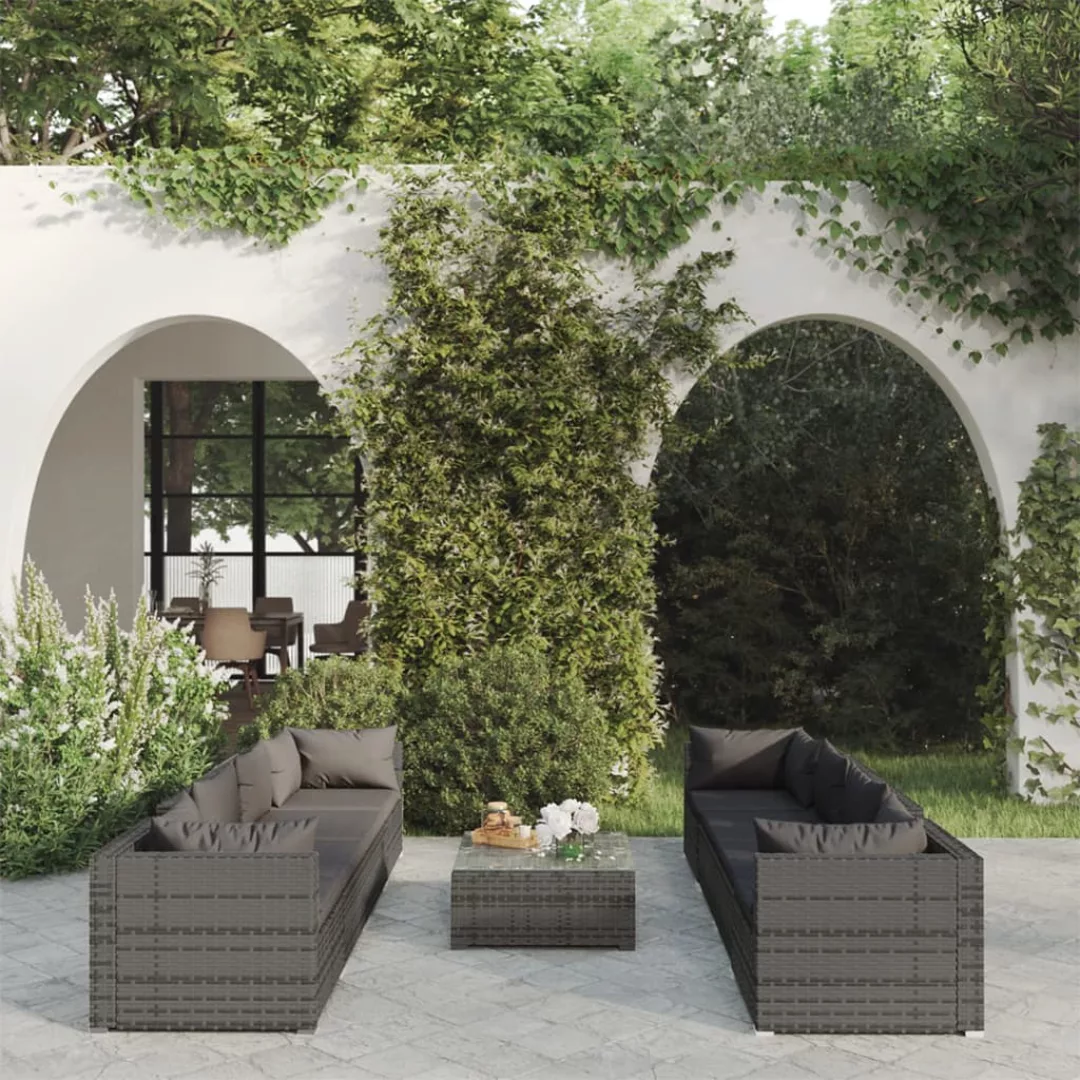 Vidaxl 9-tlg. Garten-lounge-set Mit Auflagen Poly Rattan Grau günstig online kaufen