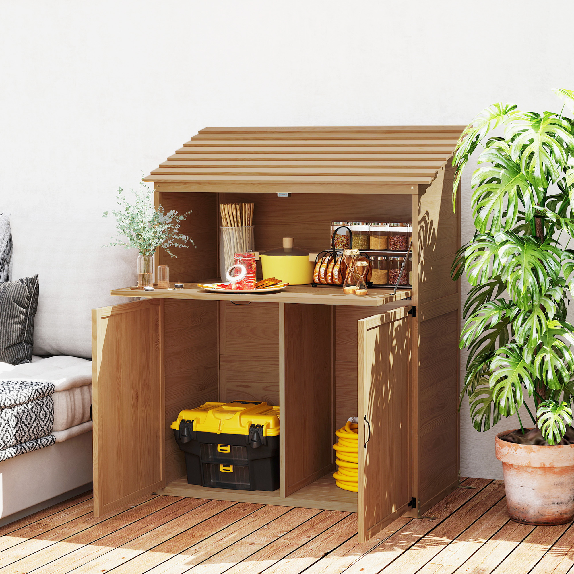 Outsunny Gartenschrank Holz, Geräteschuppen mit Stufen-Pultdach Ablage klap günstig online kaufen