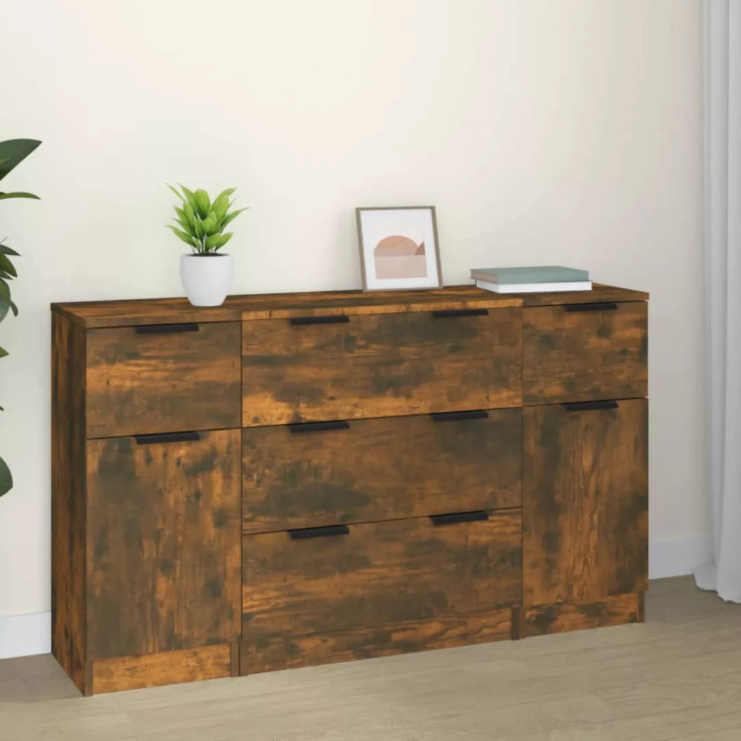 Vidaxl 3-tlg. Sideboard-set Räuchereiche Holzwerkstoff günstig online kaufen