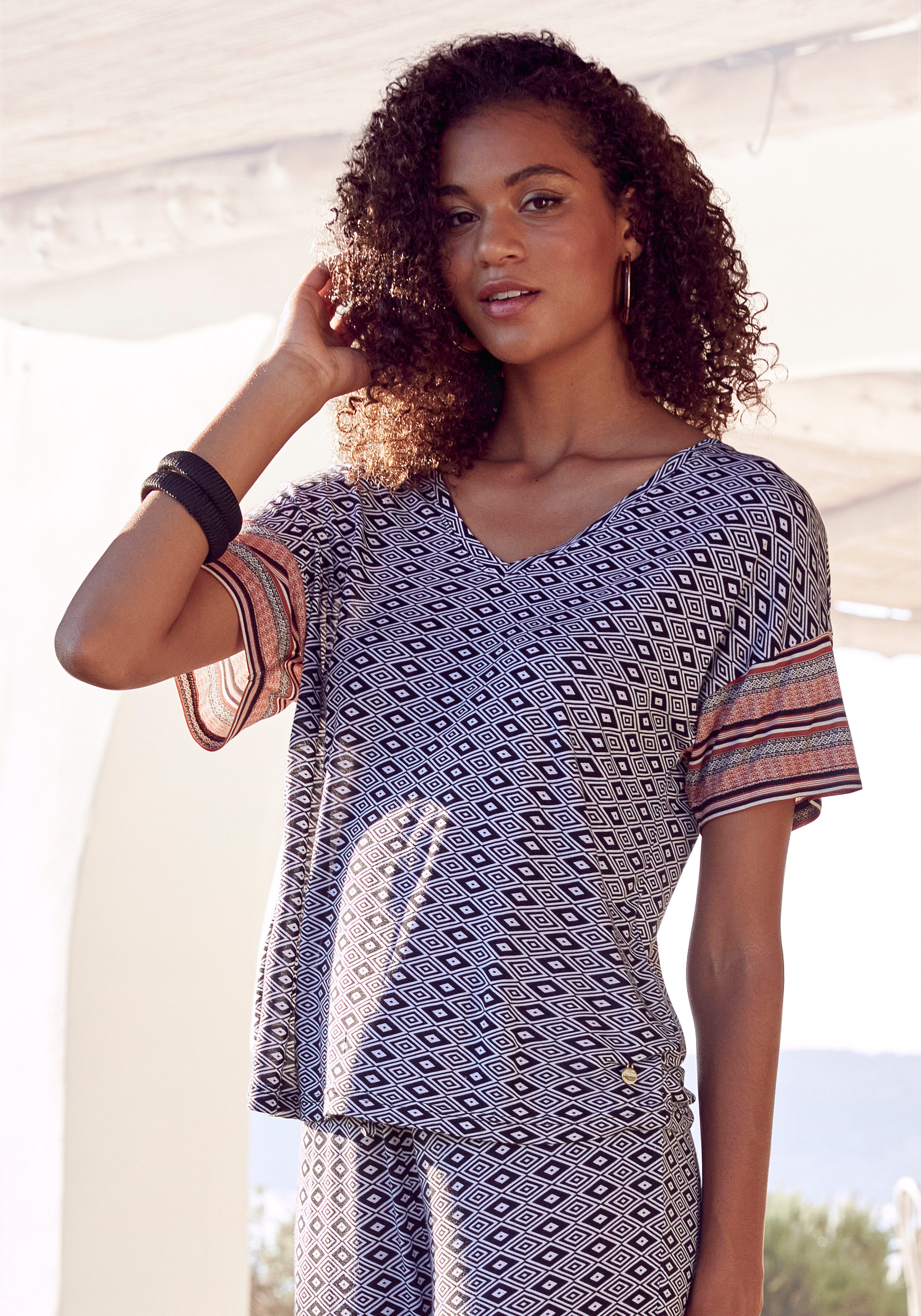 Vivance Dreams Pyjamaoberteil, in schönem Ethno-Design günstig online kaufen