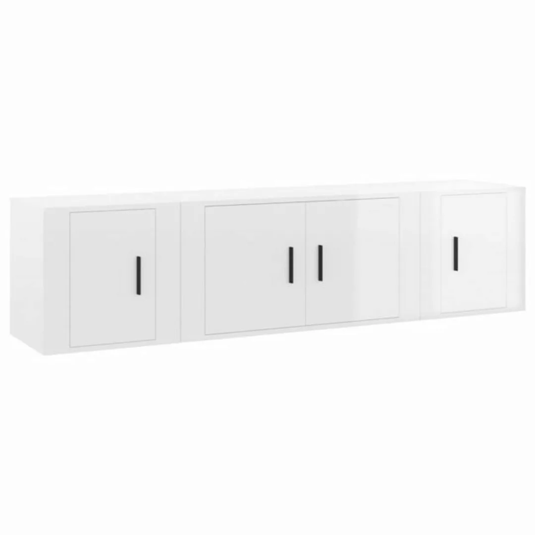 furnicato TV-Schrank 3-tlg. TV-Schrank-Set Hochglanz-Weiß Holzwerkstoff (3- günstig online kaufen