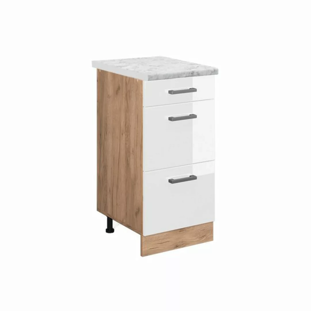 Vicco Unterschrank R-Line, Weiß Hochglanz/Goldkraft Eiche, 40 cm AP Marmor günstig online kaufen