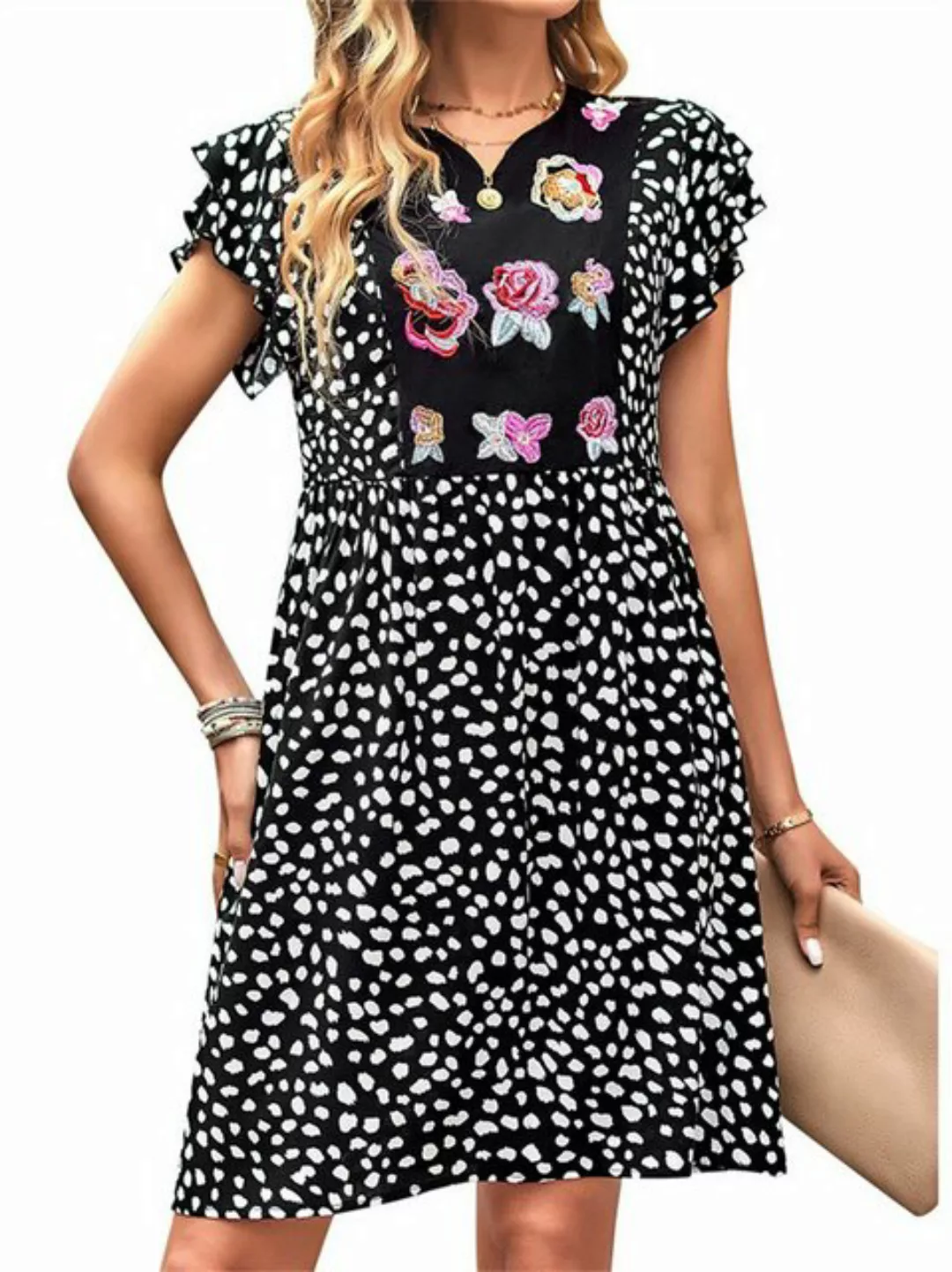 ZWY A-Linien-Kleid Bedrucktes kurzärmliges Kleid mit Tupfen, lässiges kurze günstig online kaufen