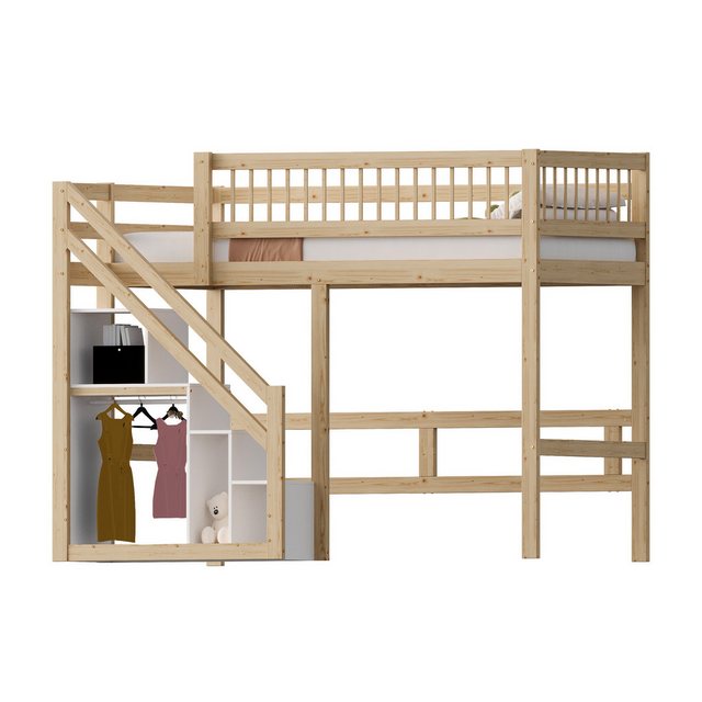 HAUSS SPLOE Etagenbett 140x 200 cm Massivholzbett, Treppe mit Aufbewahrungs günstig online kaufen