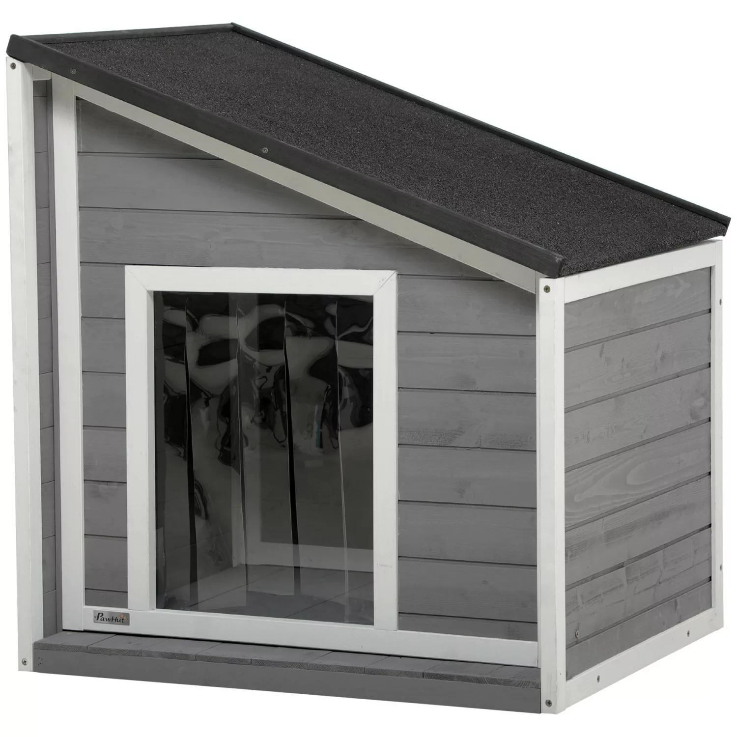 PawHut Hundehütte wetterbeständig, Asphaltdach, Schwarz+Grau+Weiß 71 günstig online kaufen