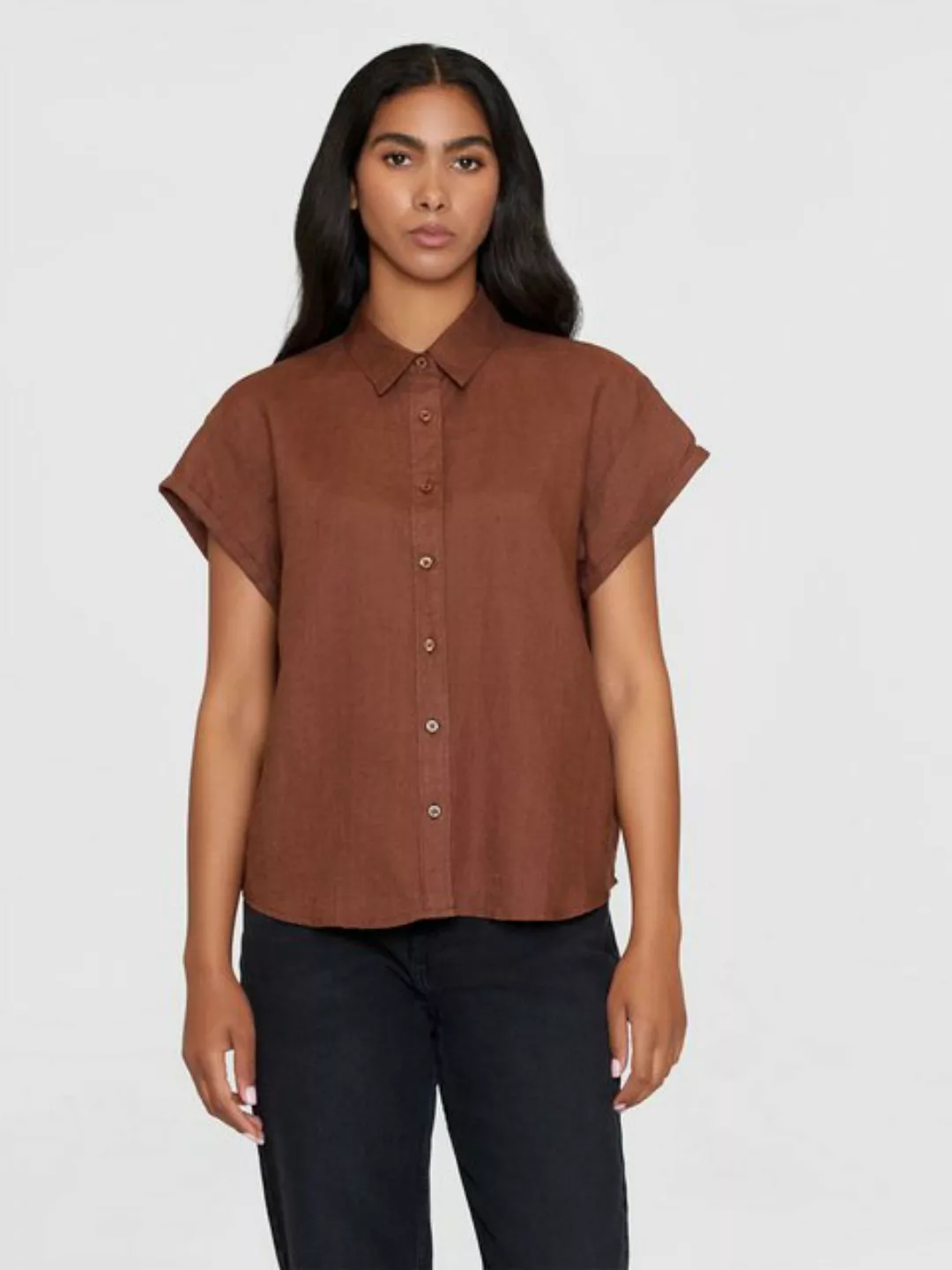 KnowledgeCotton Apparel Kurzarmbluse ASTER fold up short sleeve linen shirt günstig online kaufen