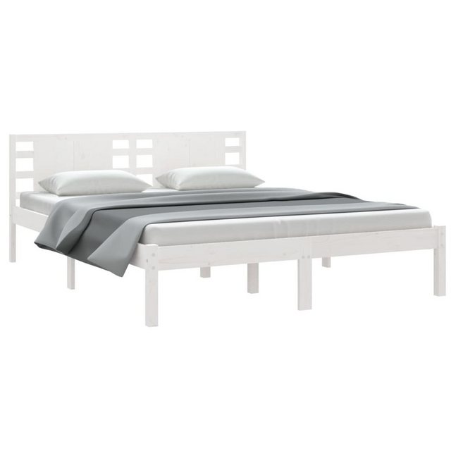 vidaXL Bettgestell Massivholzbett Weiß 150x200 cm 5FT King Size Bett Bettge günstig online kaufen