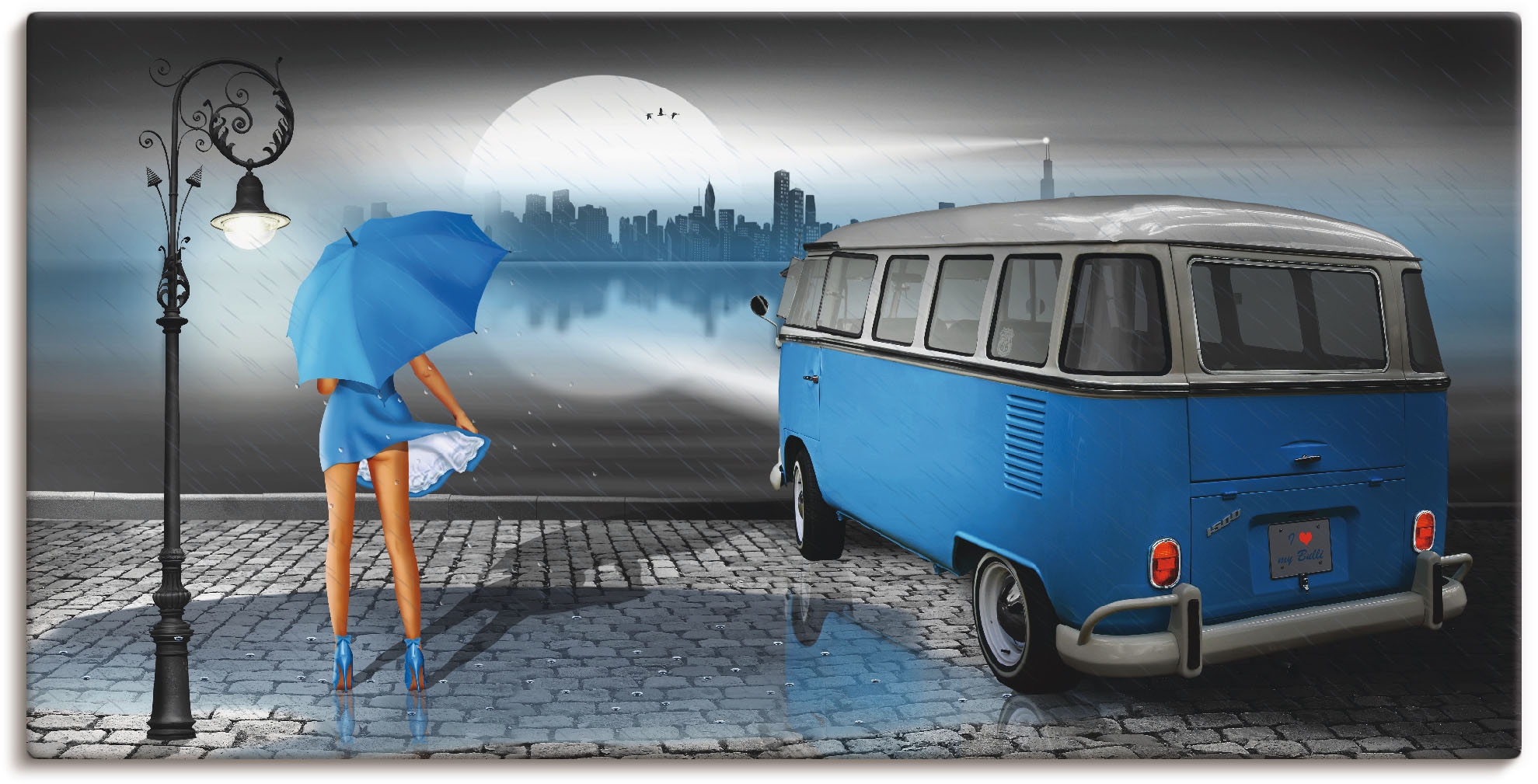 Artland Wandbild "Regennacht in Blau mit Bulli T1", Auto, (1 St.), als Lein günstig online kaufen