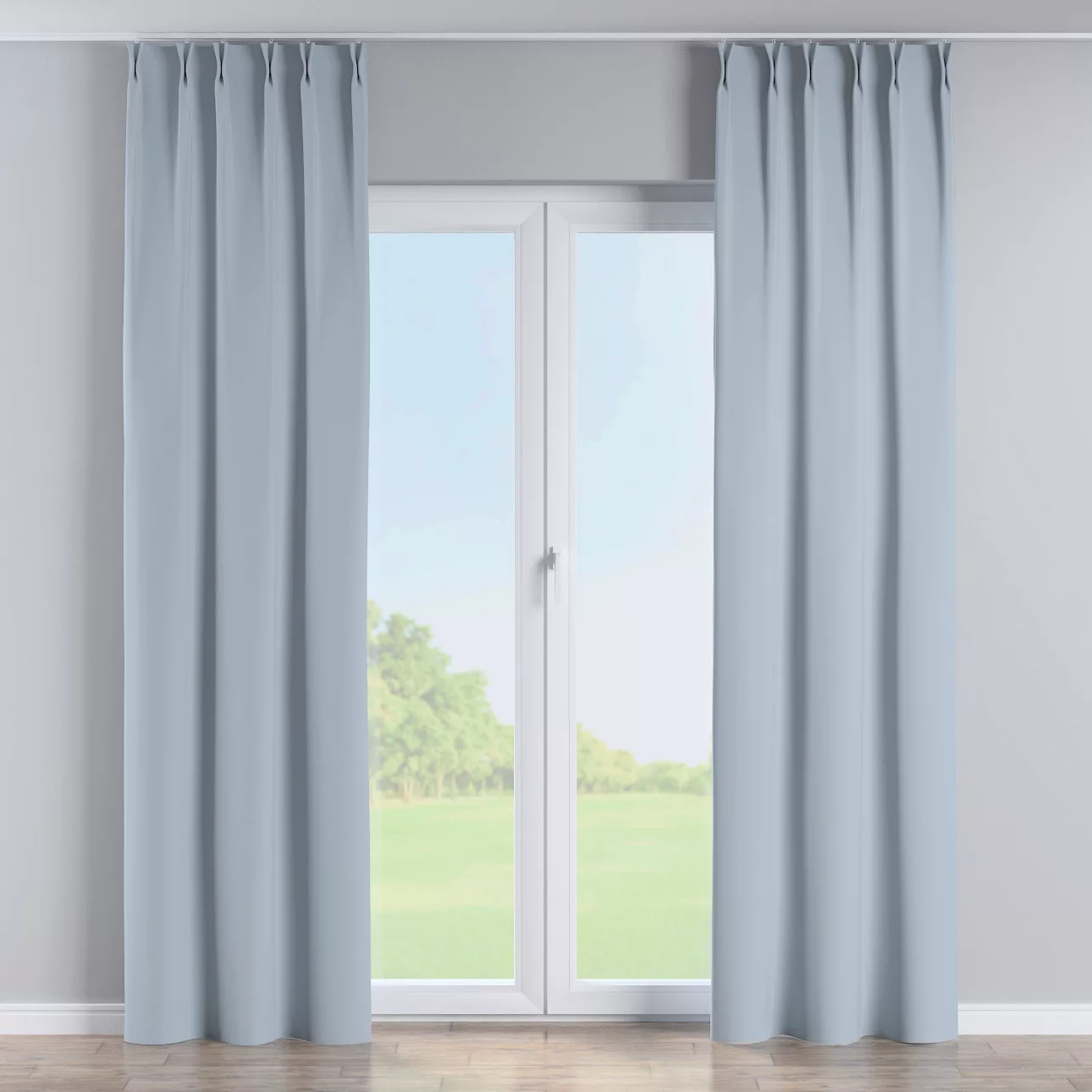 Vorhang mit flämischen 2-er Falten, blau-grau, Dimout 300 cm (269-49) günstig online kaufen