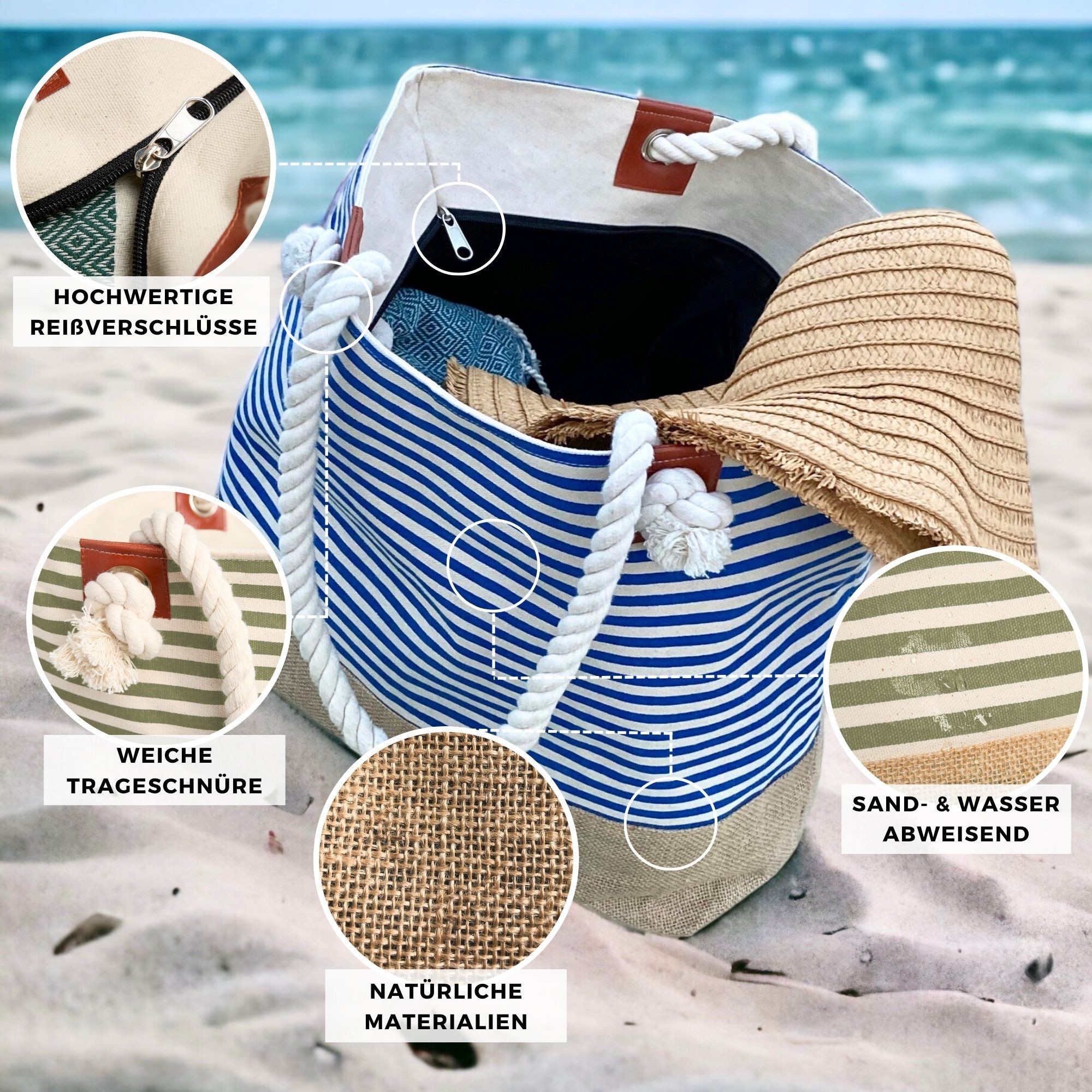 furora HOLIDAY Strandtasche Badetasche mit Reißverschluss günstig online kaufen