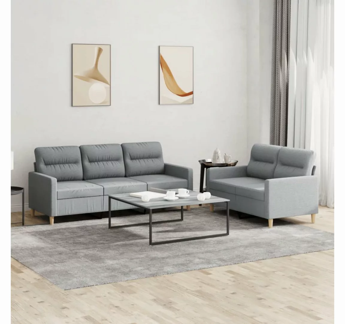 vidaXL Sofa Sofagarnitur Set mit Kissen Stoff, 2-tlg., Hellgrau günstig online kaufen