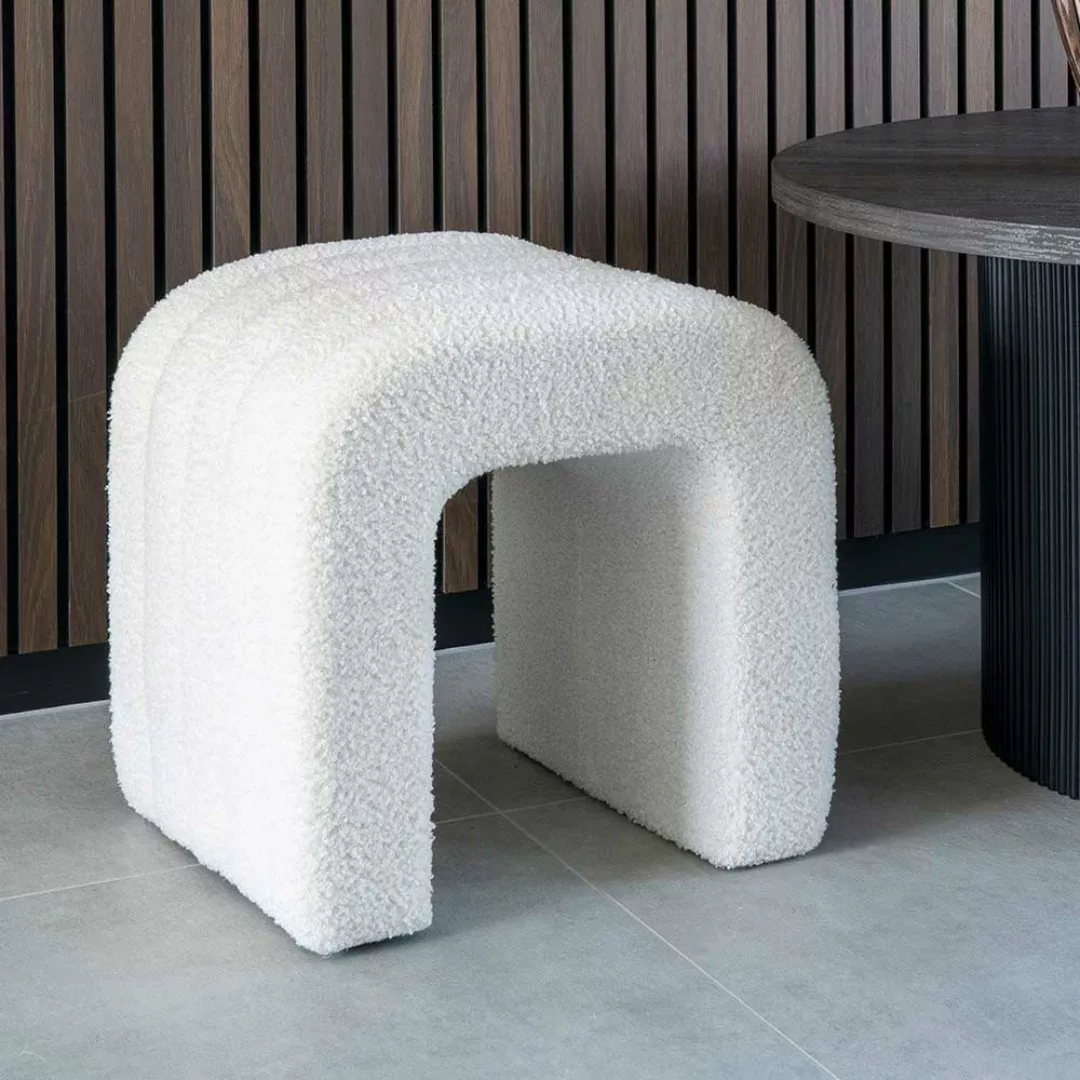 Hocker Polsterhocker im Skandi Design aus Boucle Stoff günstig online kaufen