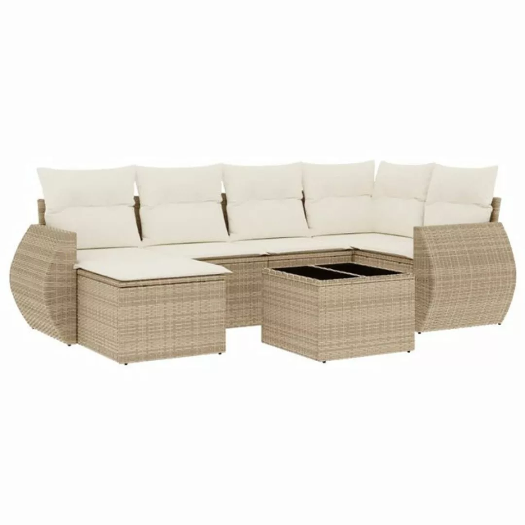 vidaXL Sofaelement 7-tlg. Garten-Sofagarnitur mit Kissen Beige Poly Rattan günstig online kaufen