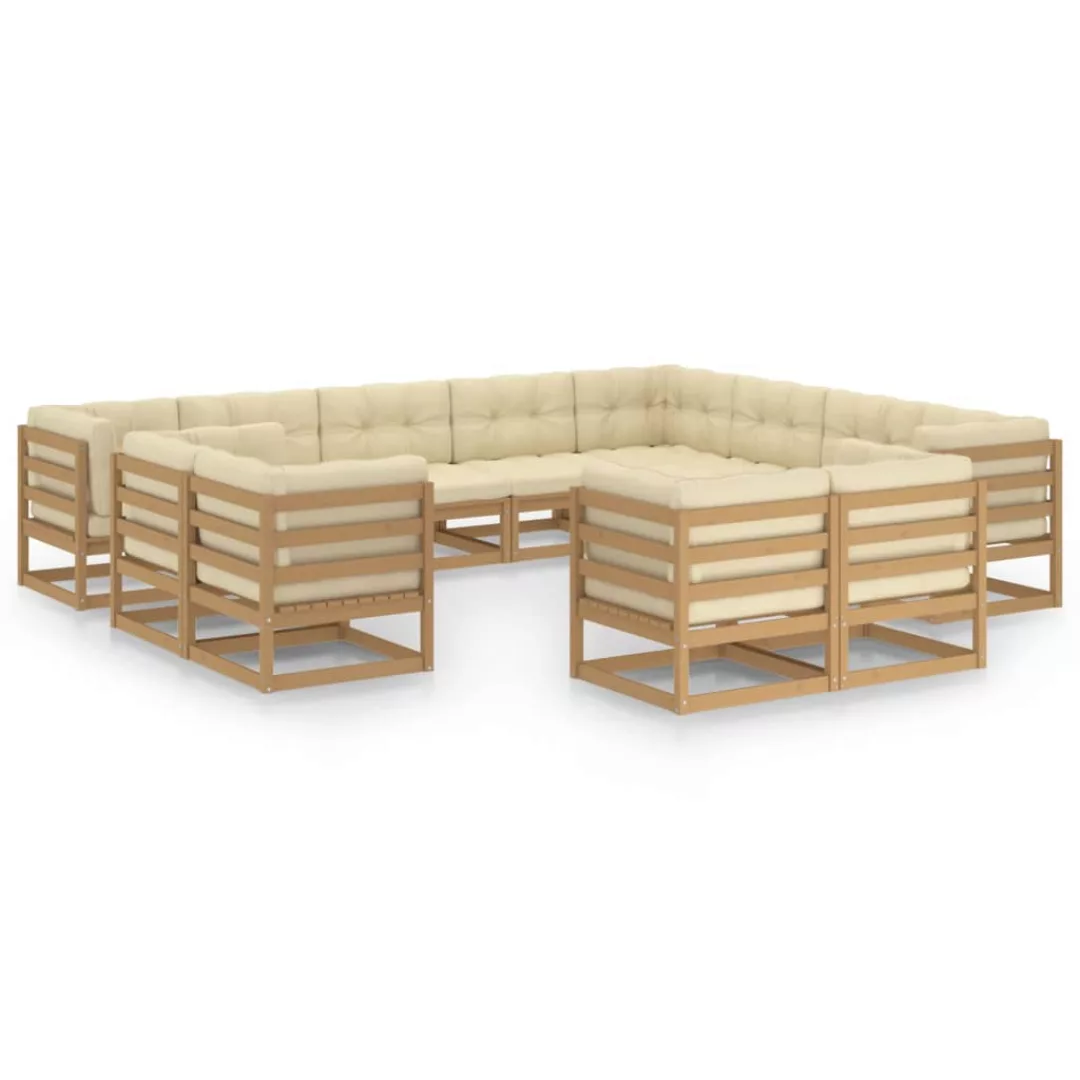 12-tlg. Garten-lounge-set Kissen Honigbraun Kiefer Massivholz günstig online kaufen