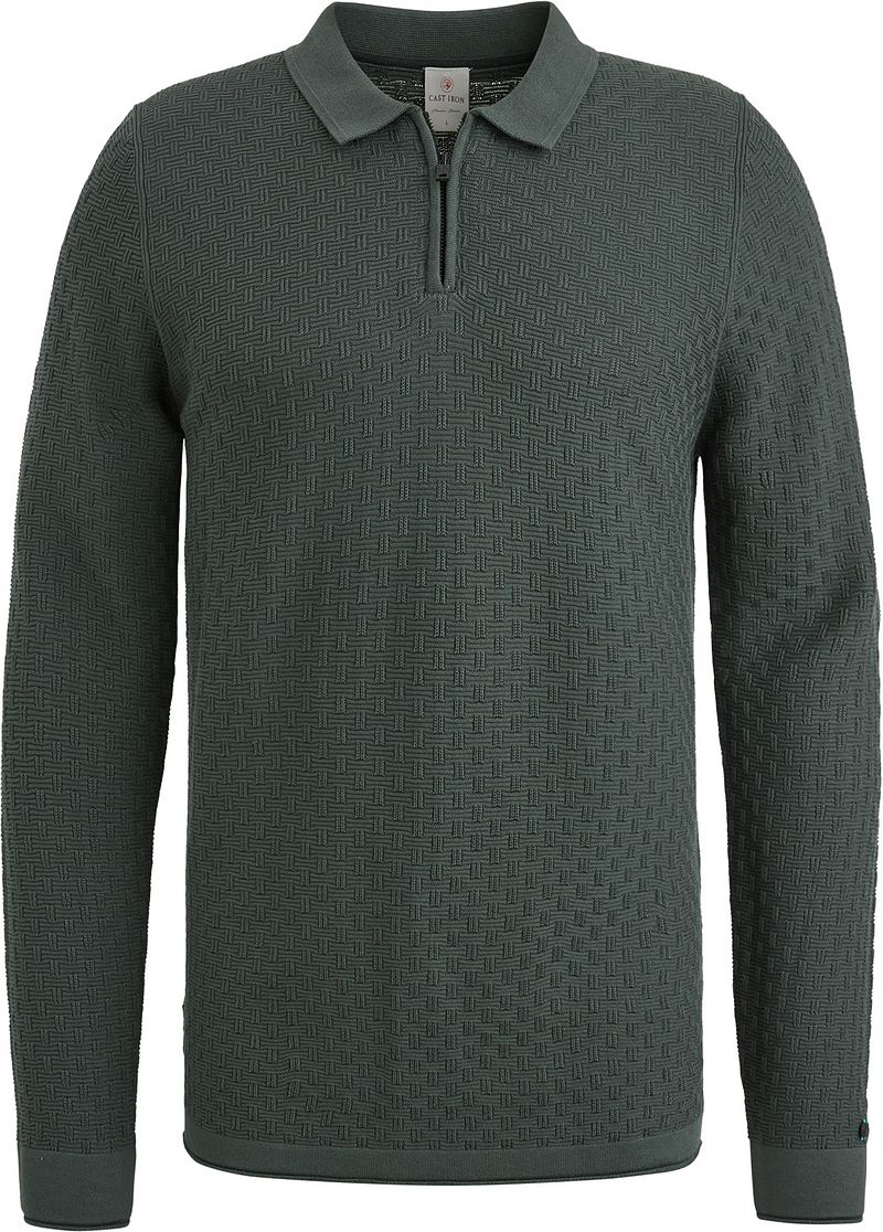 Cast Iron Long Sleeve Half Zip Poloshirt Struktur Grün - Größe XL günstig online kaufen