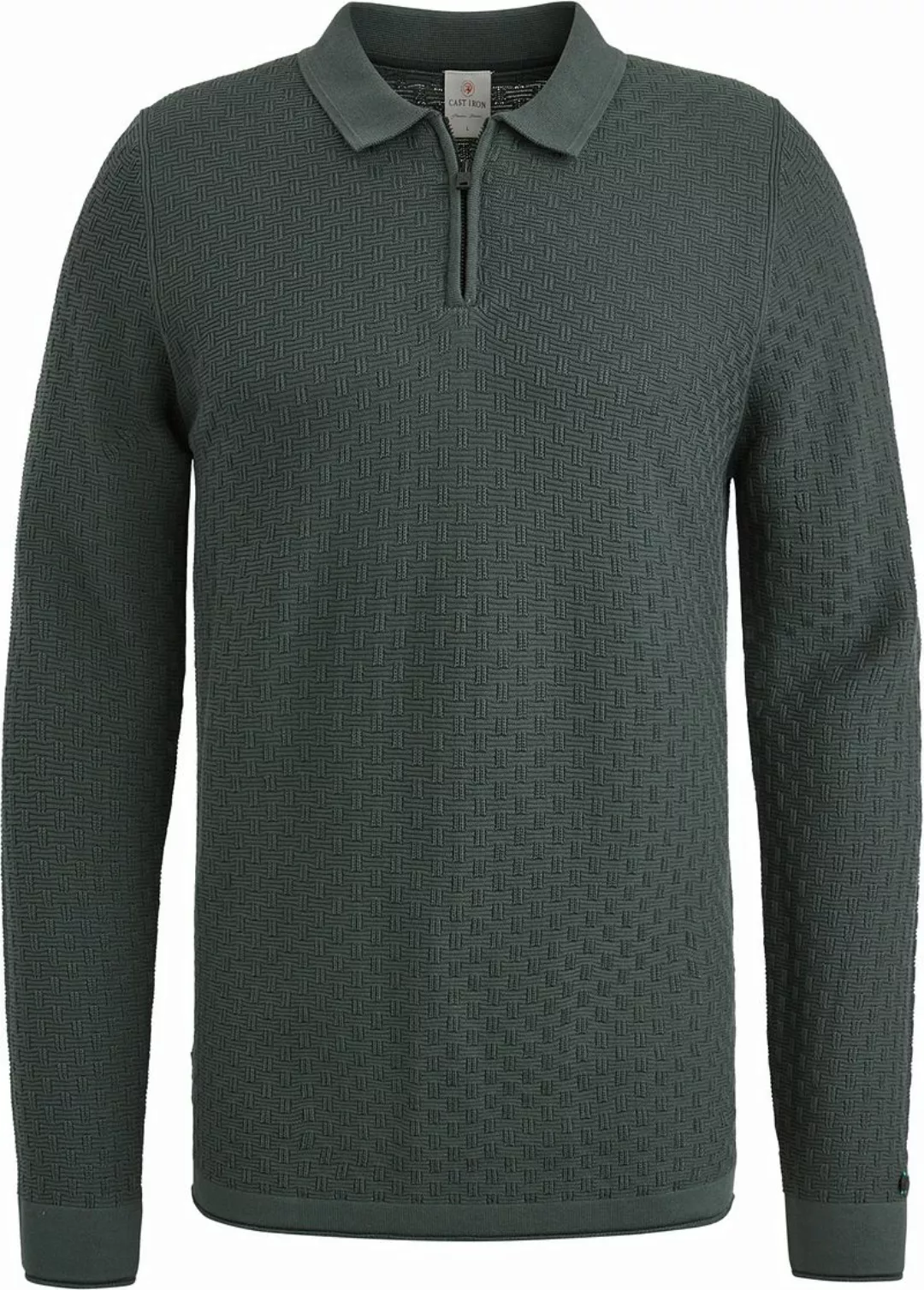 Cast Iron Long Sleeve Half Zip Poloshirt Struktur Grün - Größe L günstig online kaufen