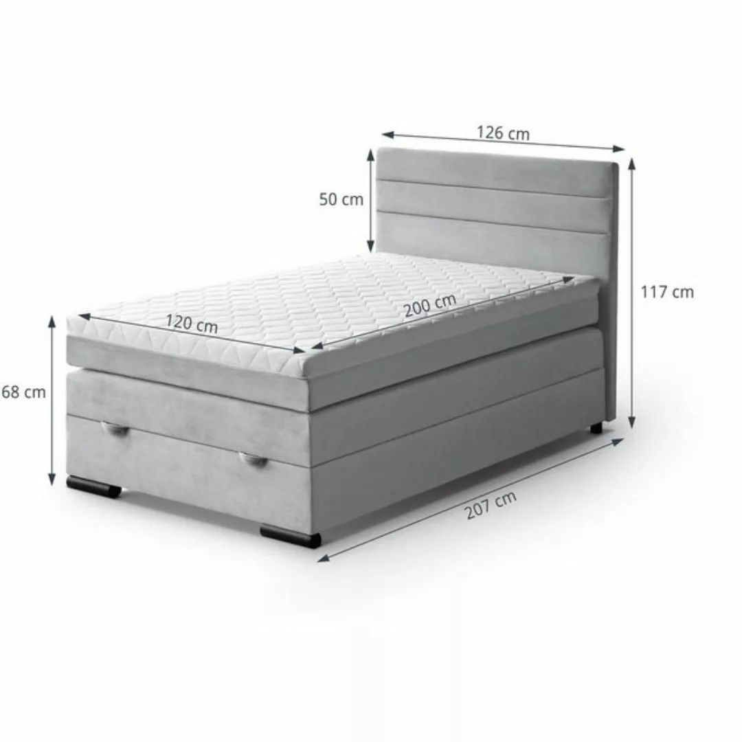 Beautysofa Boxspringbett Tulia, 120x200 cm, Einzelbett mit Topper, mit Bett günstig online kaufen