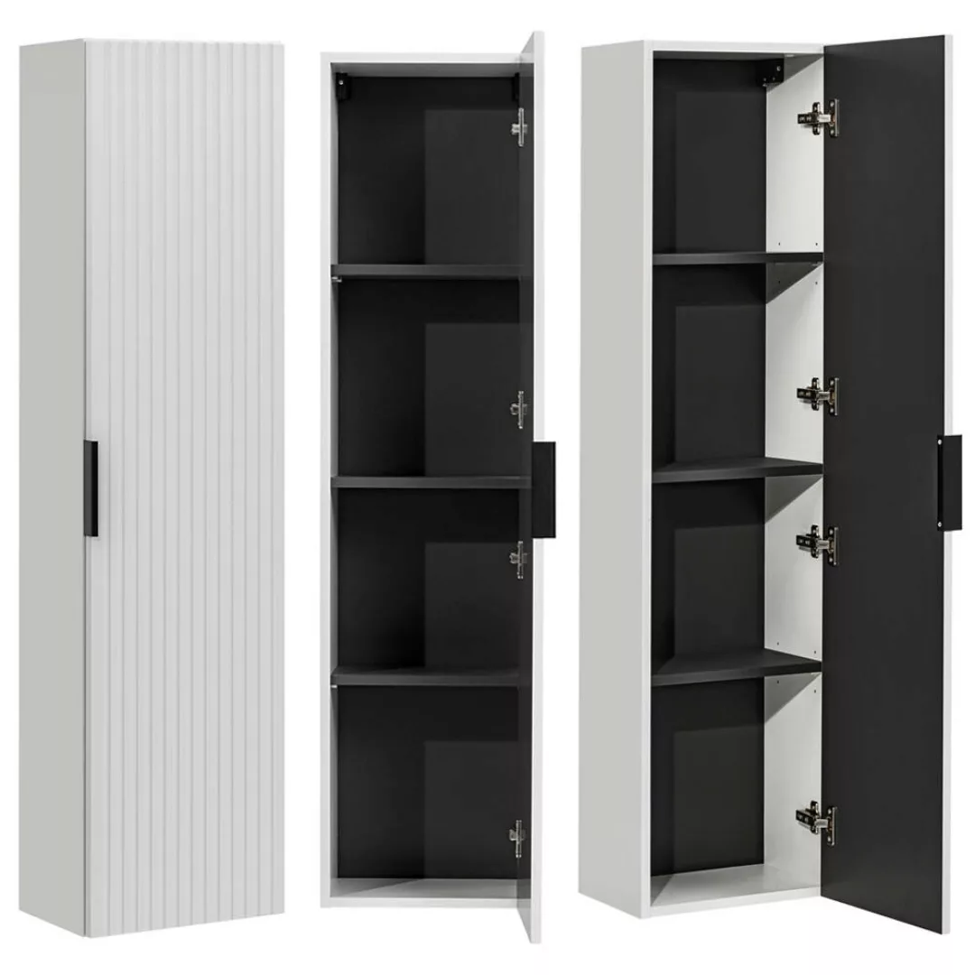 Hochschrank Badschrank 1-türig ADELAIDE-56-WHITE in matt weiß, gerillte Fro günstig online kaufen