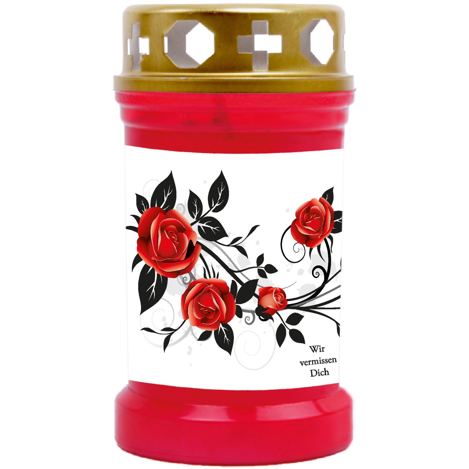 HS Candle Grabkerze Rot 40h Inkl. Deckel Gold Rose Ranke günstig online kaufen