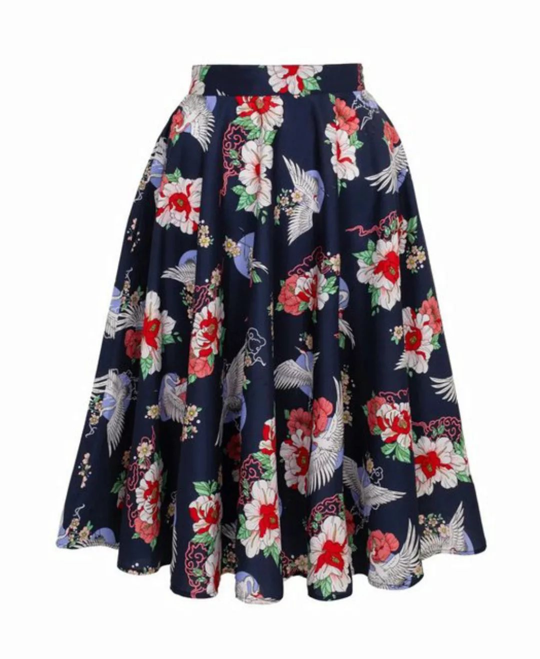 Hell Bunny A-Linien-Rock Misa 50's Swing Skirt Asiatischer Blumenmuster Vin günstig online kaufen