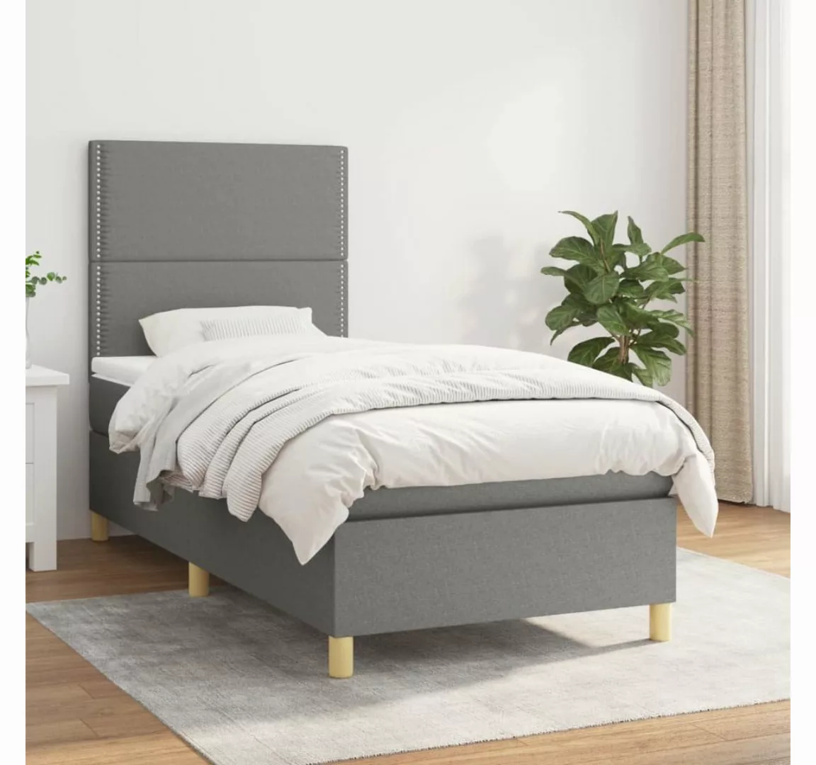 furnicato Bett Boxspringbett mit Matratze Dunkelgrau 100x200 cm Stoff günstig online kaufen