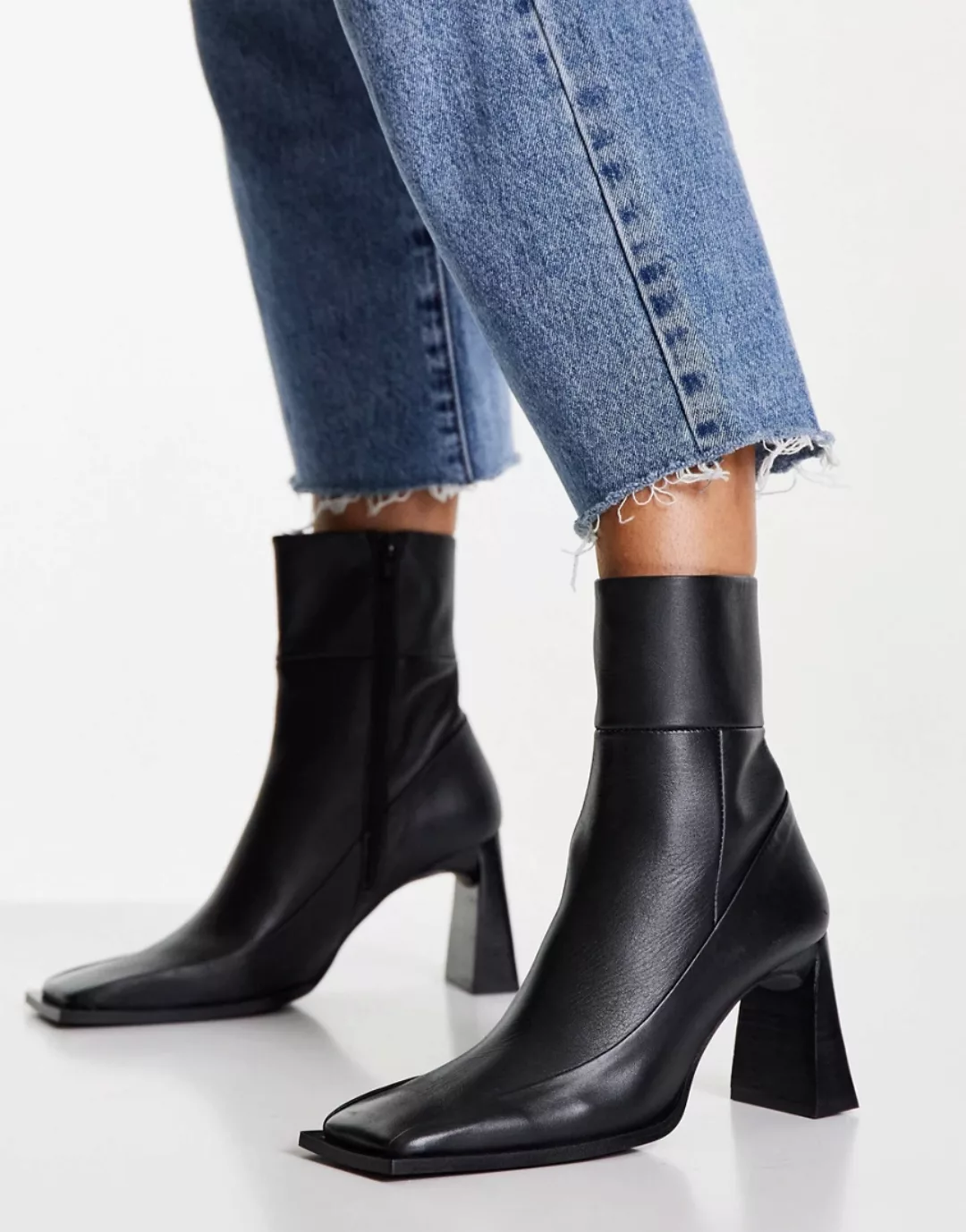 Topshop – Harper – Hohe Ankle-Boots aus Leder in Schwarz günstig online kaufen