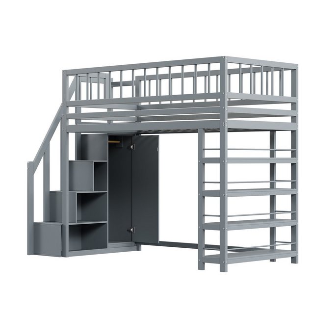 Odikalo Kinderbett Hochbett 90 x 200cm, mit Kleiderschrank,Sicherheitsklett günstig online kaufen