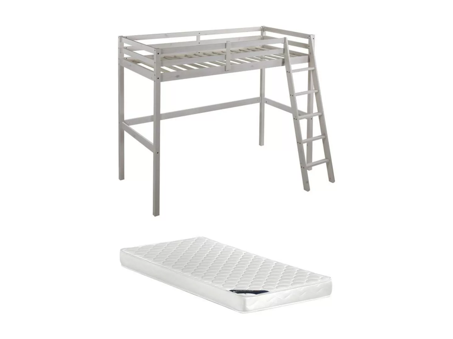 Hochbett + Matratze - 90 x 190 cm - Kiefer massiv - Geweißt - GEDEON II günstig online kaufen