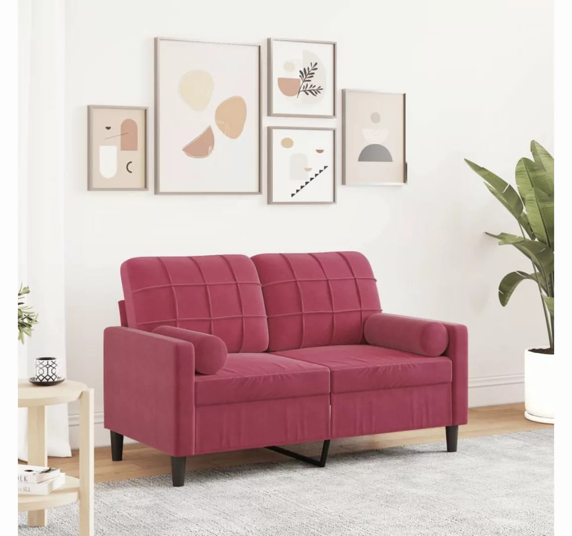 vidaXL Sofa, 2-Sitzer-Sofa mit Zierkissen Weinrot 120 cm Samt günstig online kaufen