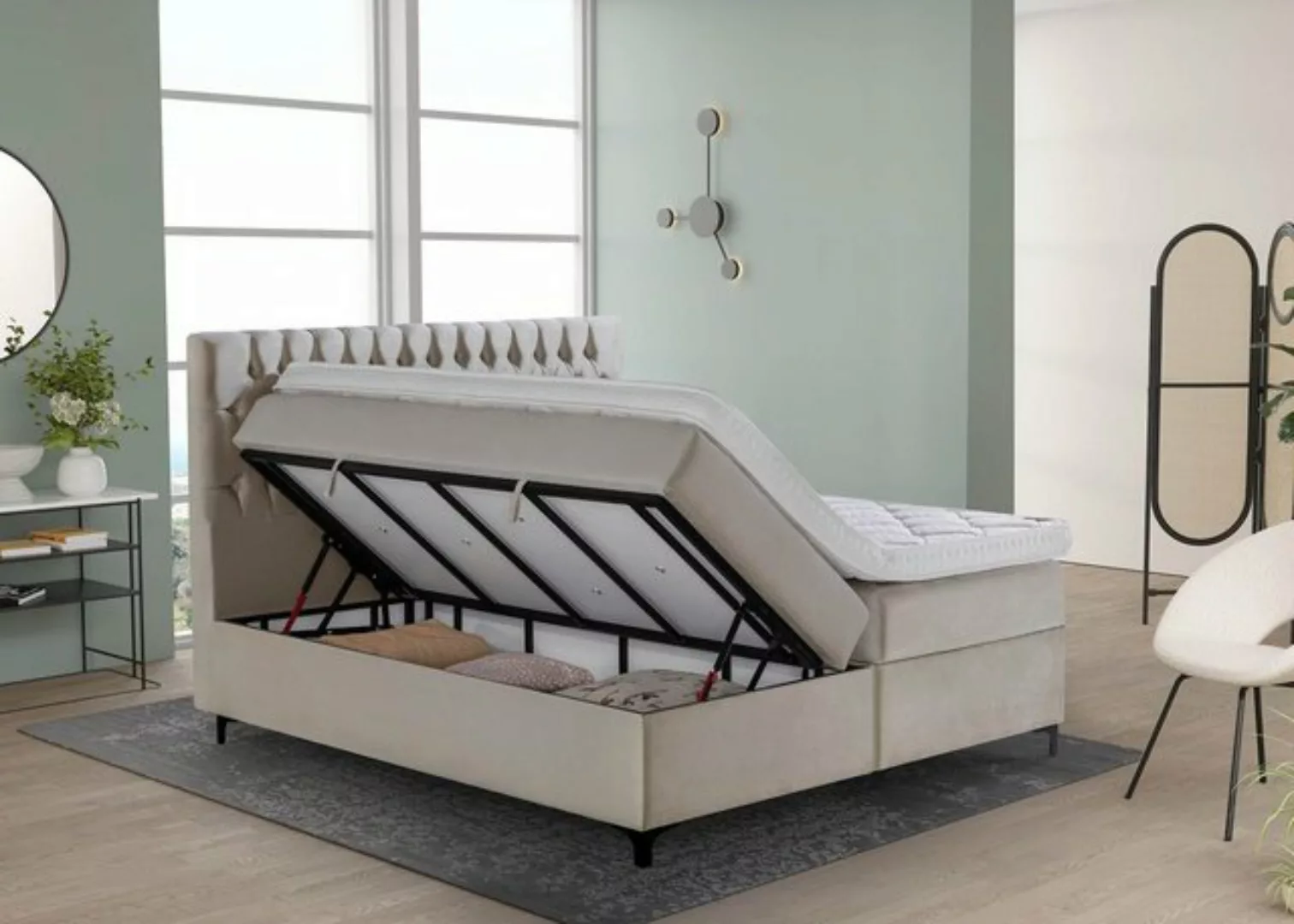 BettCo Stauraumbett Boxspringbett mit Bettkasten Vegas (in Samt Beige, 200 günstig online kaufen