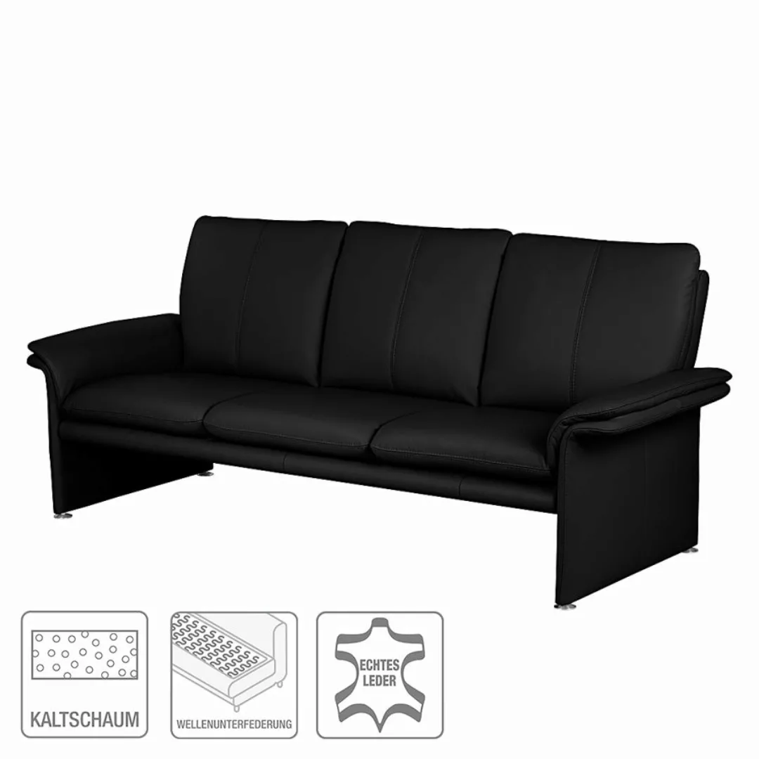 home24 Modoform Sofa Capri 3-Sitzer Schwarz Echtleder 214x90x88 cm (BxHxT) günstig online kaufen