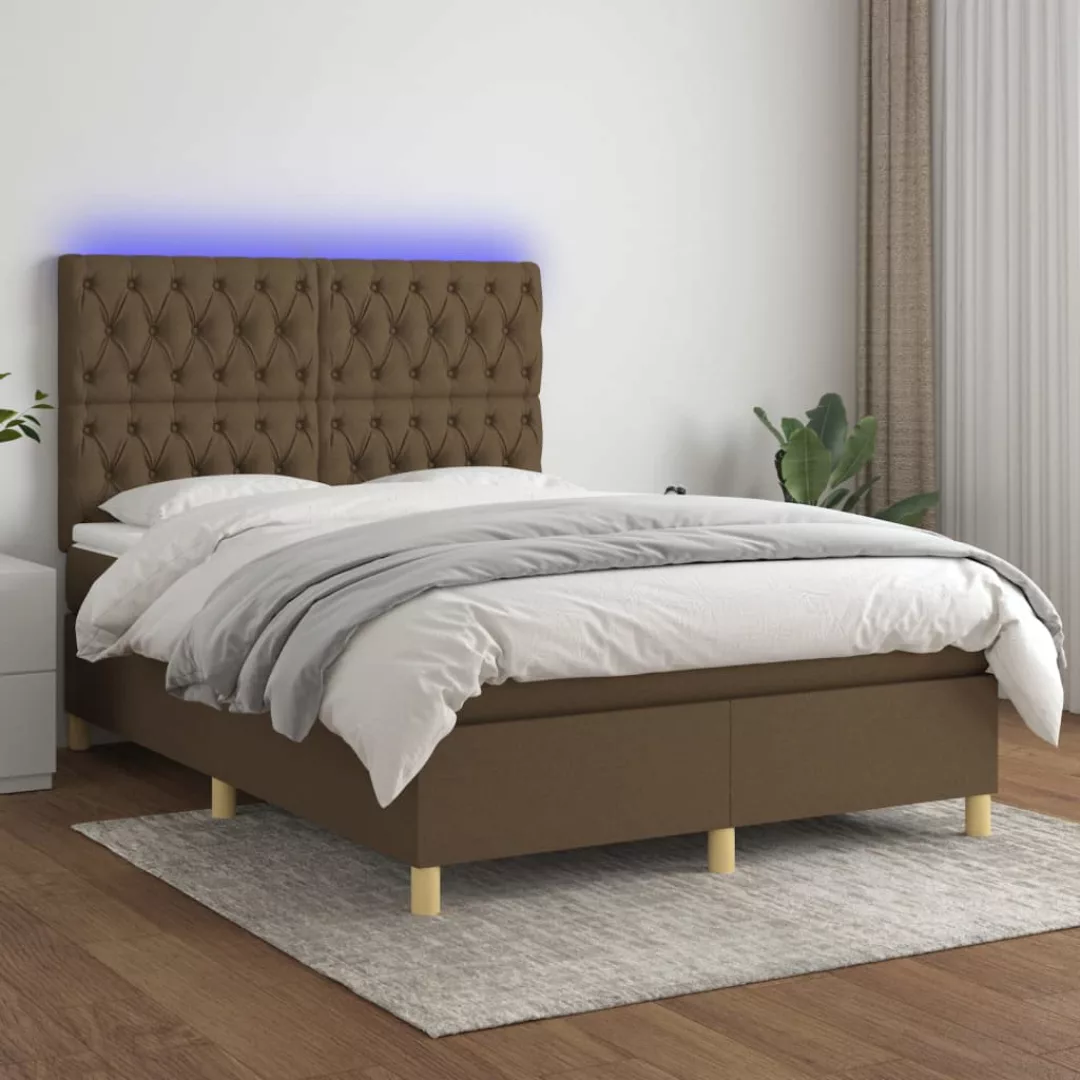 Vidaxl Boxspringbett Mit Matratze & Led Dunkelbraun 140x200 Cm Stoff günstig online kaufen