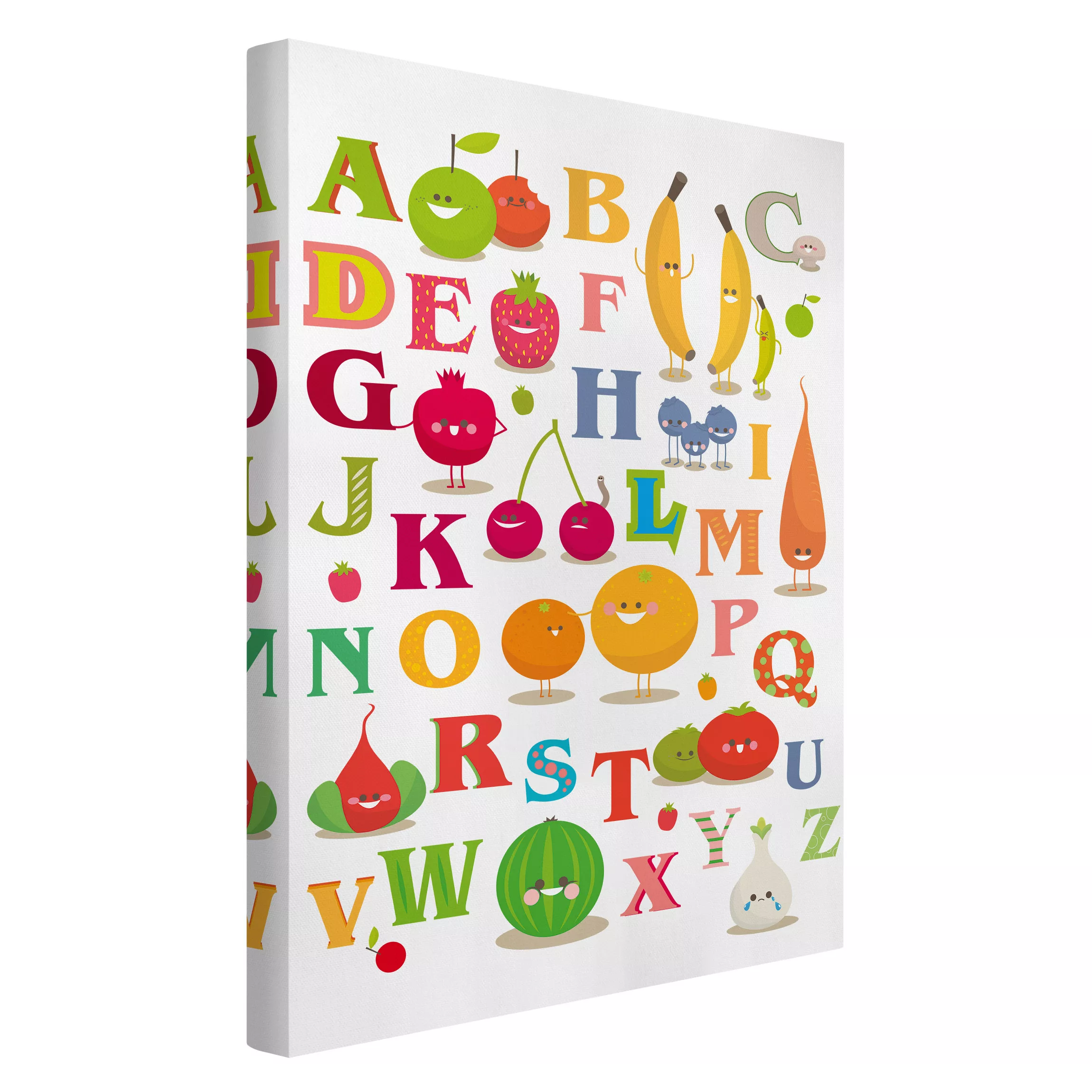 Leinwandbild Kinderzimmer - Hochformat Lustiges Obst & Gemüse Alphabet günstig online kaufen