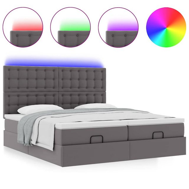 vidaXL Bett Ottoman-Bett mit Matratzen & LEDs Grau 200x200 cm Kunstleder günstig online kaufen