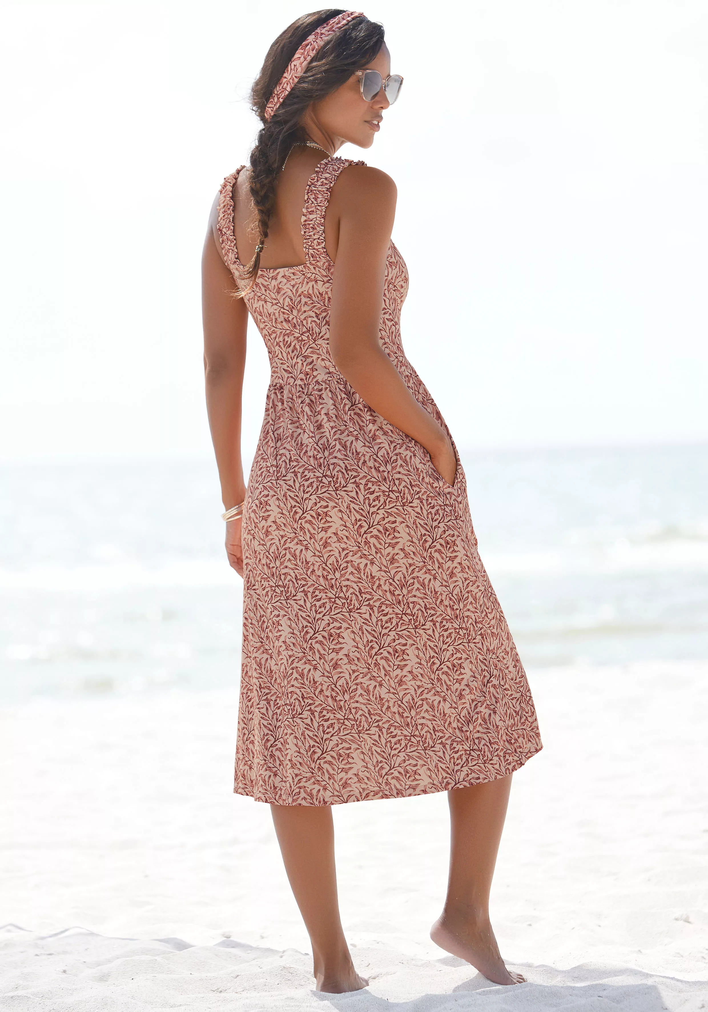 Beachtime Jerseykleid, mit Blätterdruck und Taschen, leichtes Strandkleid, günstig online kaufen