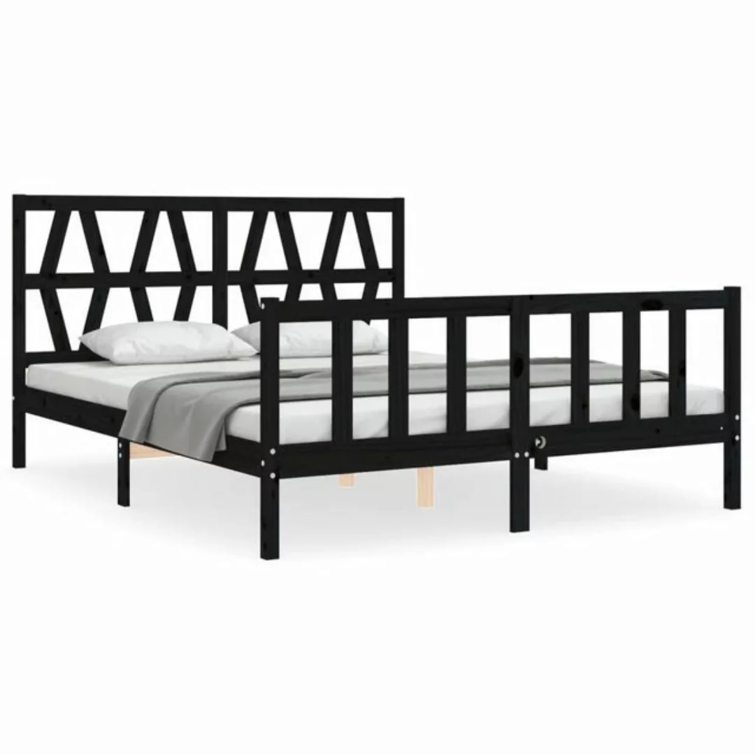 furnicato Bett Massivholzbett mit Kopfteil Schwarz 160x200 cm günstig online kaufen