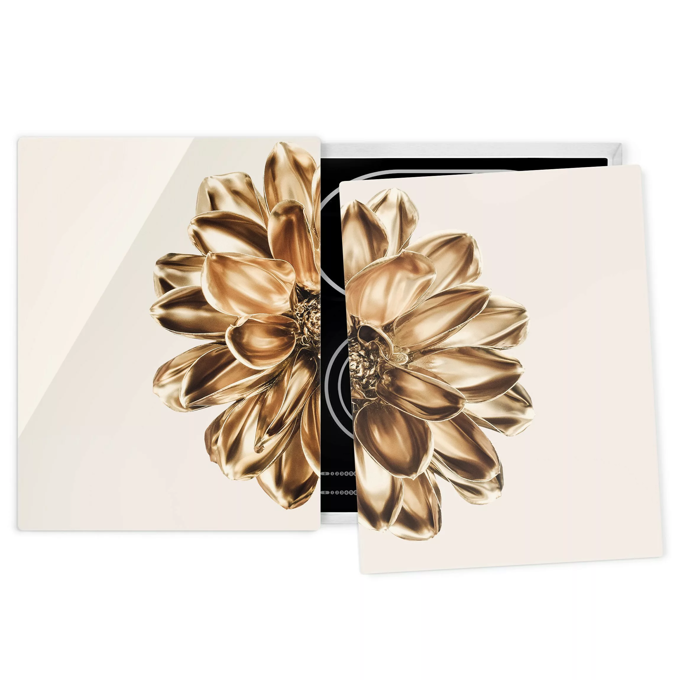 Herdabdeckplatte Blumen Dahlie Blume Gold Metallic günstig online kaufen