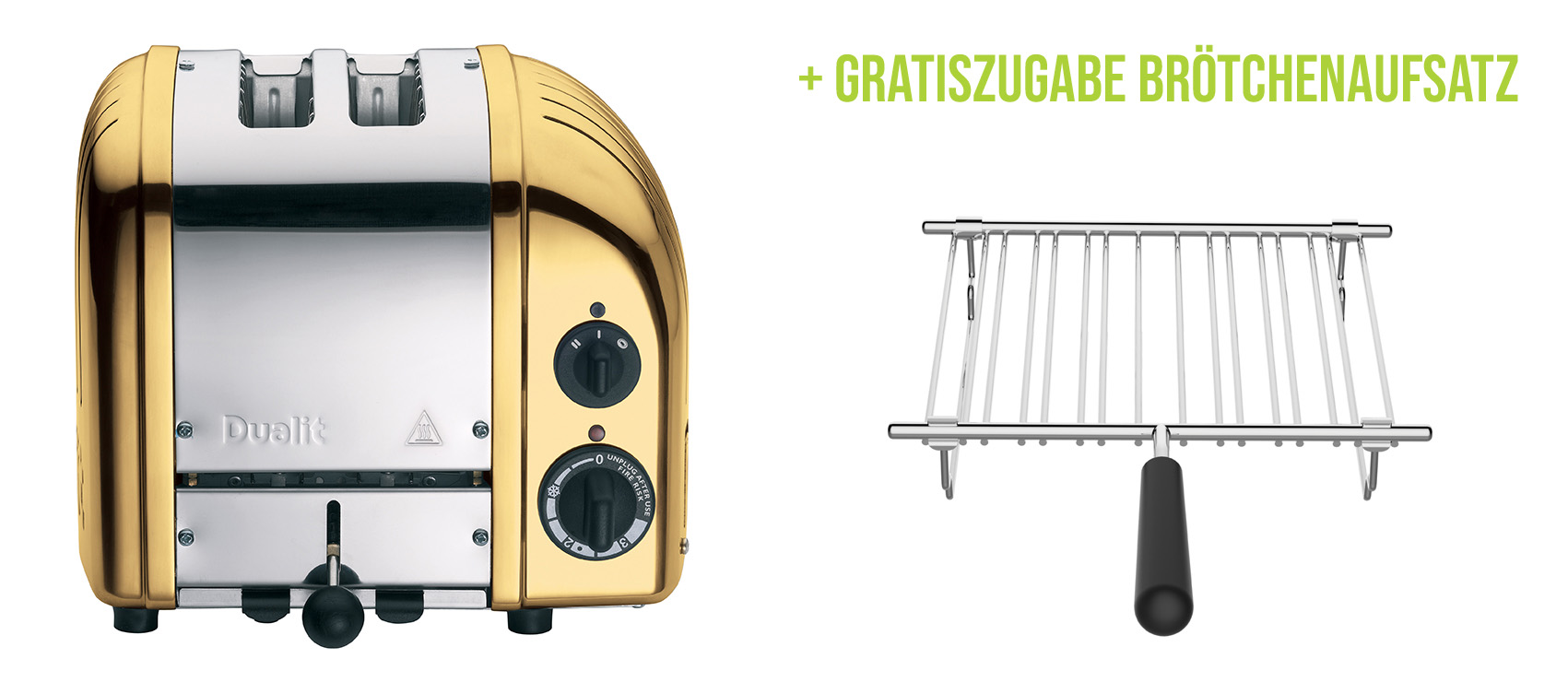 Classic Toaster Premium 2-Schlitz inkl. Gratis Brötchenaufsatz Brass/Gold günstig online kaufen