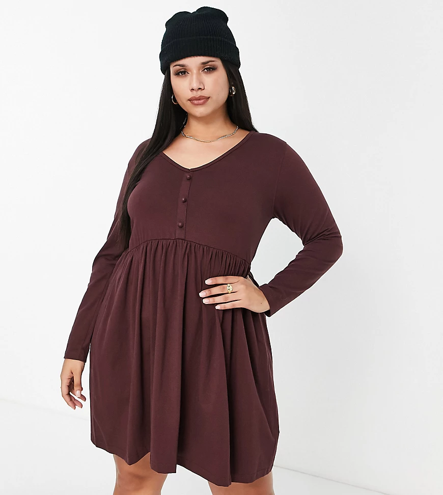 Missguided Plus – Hängerkleid in Weinrot mit Knopfdetail günstig online kaufen