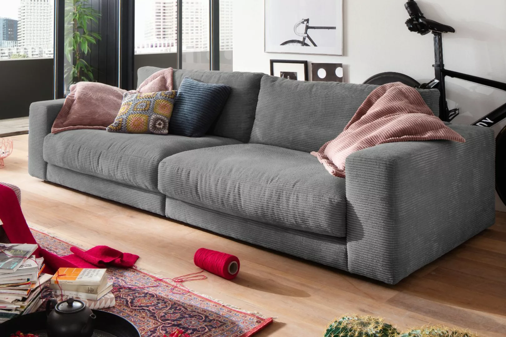 KAWOLA Sofa MADELINE 3-Sitzer Cord grau günstig online kaufen