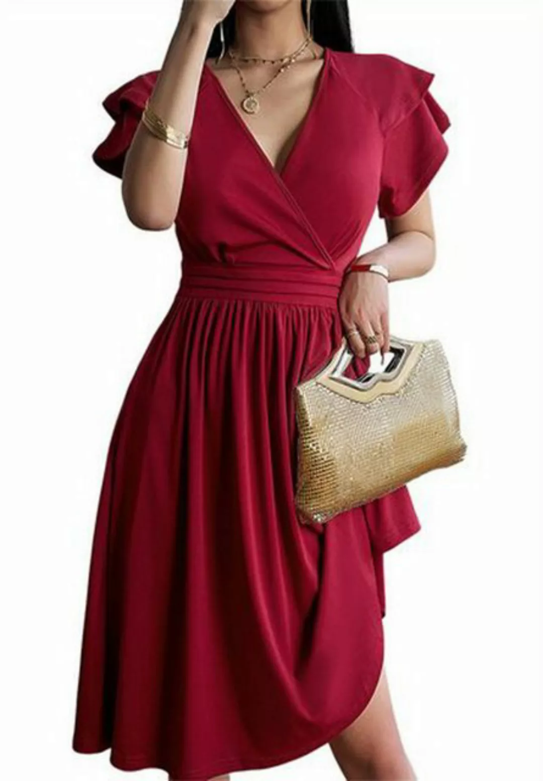 KIKI Abendkleid Elegantes Midikleid mit kurzen Ärmeln und V-Ausschnitt günstig online kaufen
