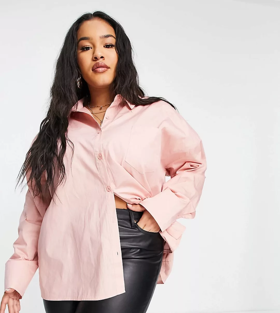 Public Desire Curve – Oversized-Hemd in Pfirsich mit Taschendetail, Kombite günstig online kaufen