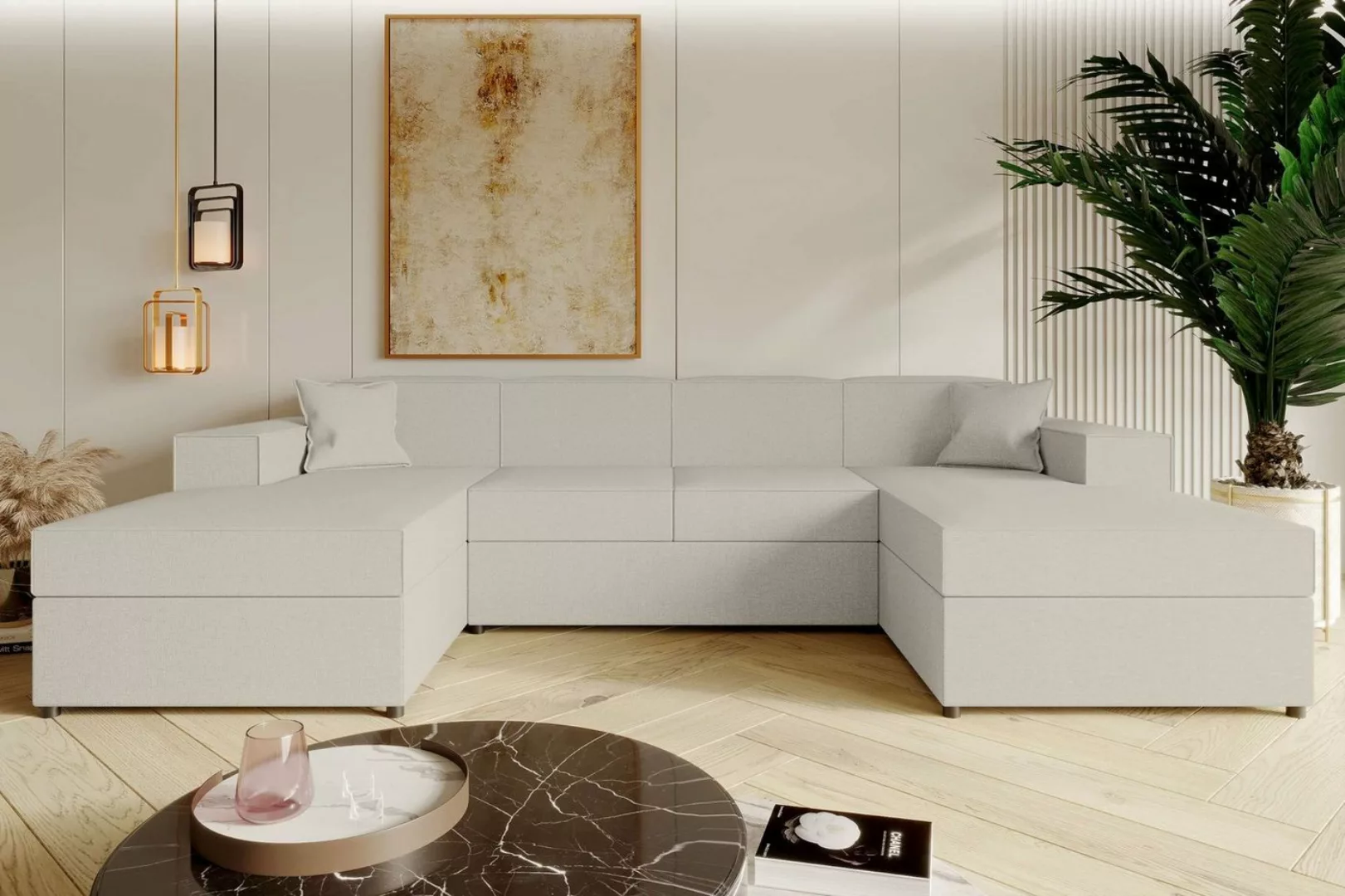 99rooms Wohnlandschaft Sergio, U-Form, Couch, mit Bettfunktion und 2xBettka günstig online kaufen